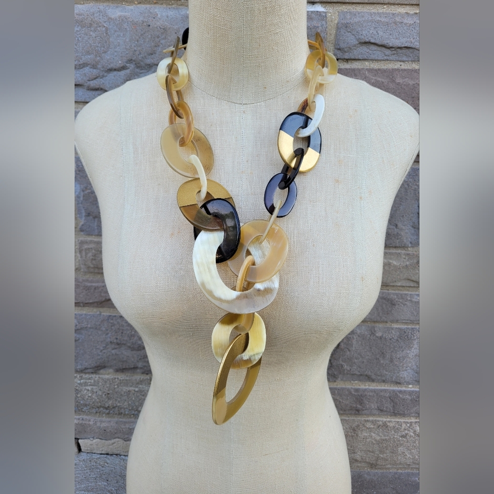Anthropologie Block Horn Chain Link Resin Statement Necklace